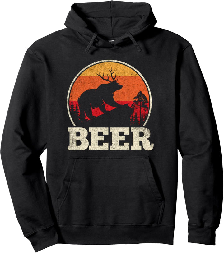 Bear Deer Antlers Funny Craft Beer Retro Graphic Tee Gift Pullover Hoodie
