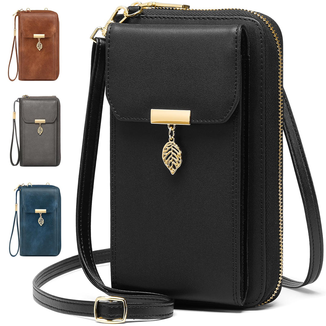 VOBUKE Handytasche zum Umhängen Klein RFID Schutz Umhängetasche Damen Leder Schultertasche mit 12 Ka