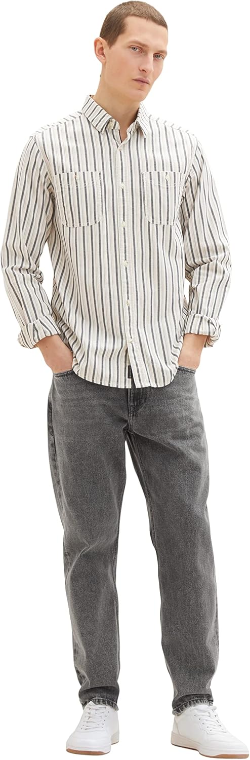 TOM TAILOR Herren Chambray Hemd mit Brusttaschen 3XL 31172 - Rose Navy Off White Stripe, 3XL 31172 -