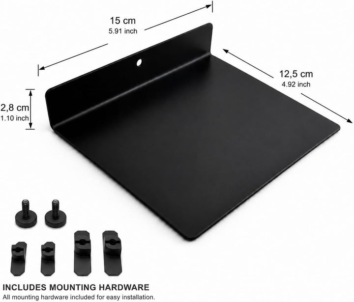 Regal für Akustikpaneele ohne Bohren – 15 cm, 2er-Set universell – Schweberegal Metall Schwarz Matt