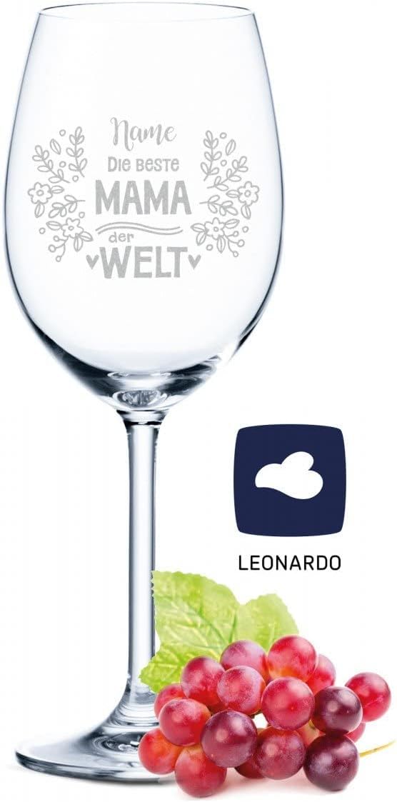 GRAVURZEILE Leonardo Weinglas inkl. Holzkiste - Die beste Mama der Welt Design - Glas mit Lasergravu