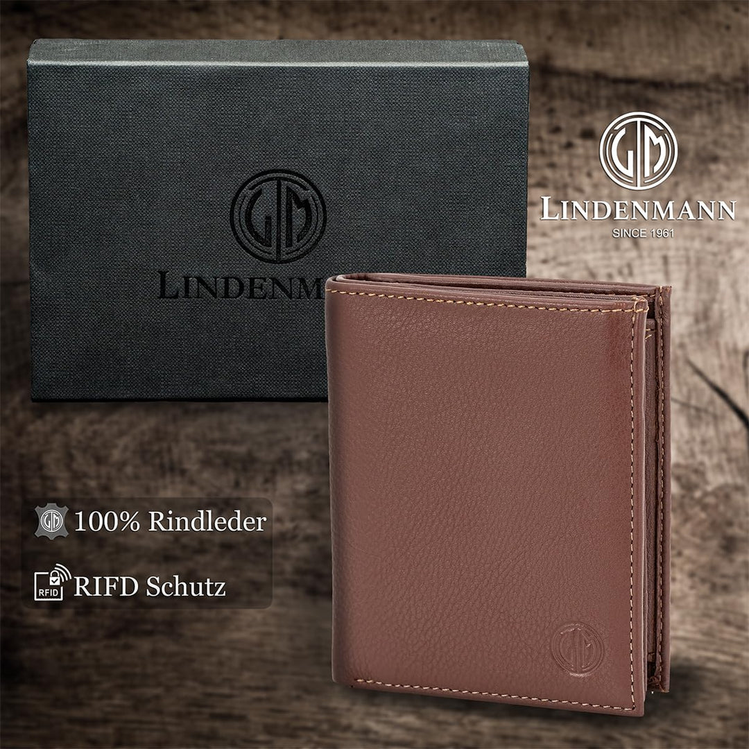 LINDENMANN Portemonnaie Herren Leder/Geldbeutel Herren, Rindleder, braun