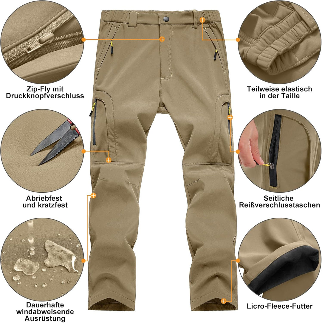 yeyity Herren Softshellhose Gefüttert Outdoorhose Wasserdicht Wanderhose Warm Skihose Snowboardhose