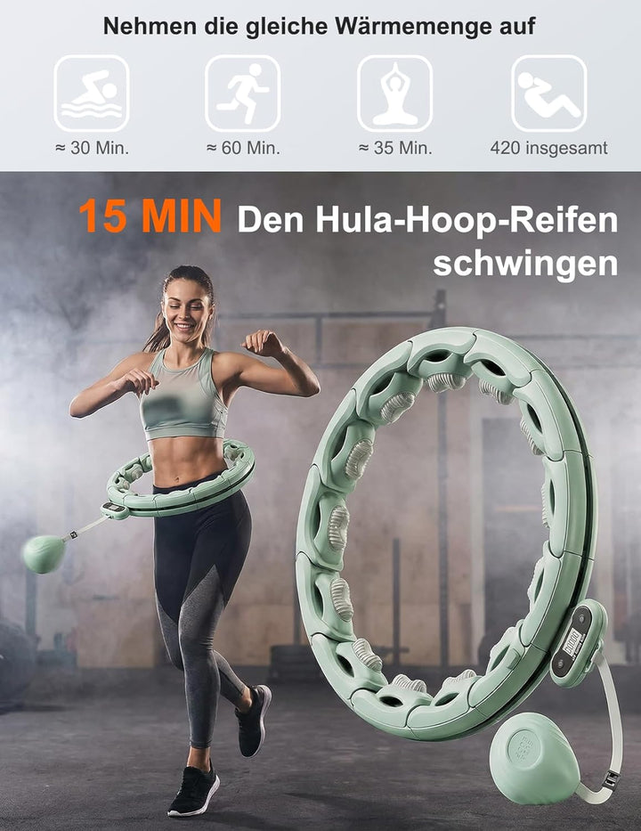 Smart Hula Hoop zum Abnehmen, 18 segmentig mit Taillenband Leiser Fitnessreifen mit 350g Gewichtskug