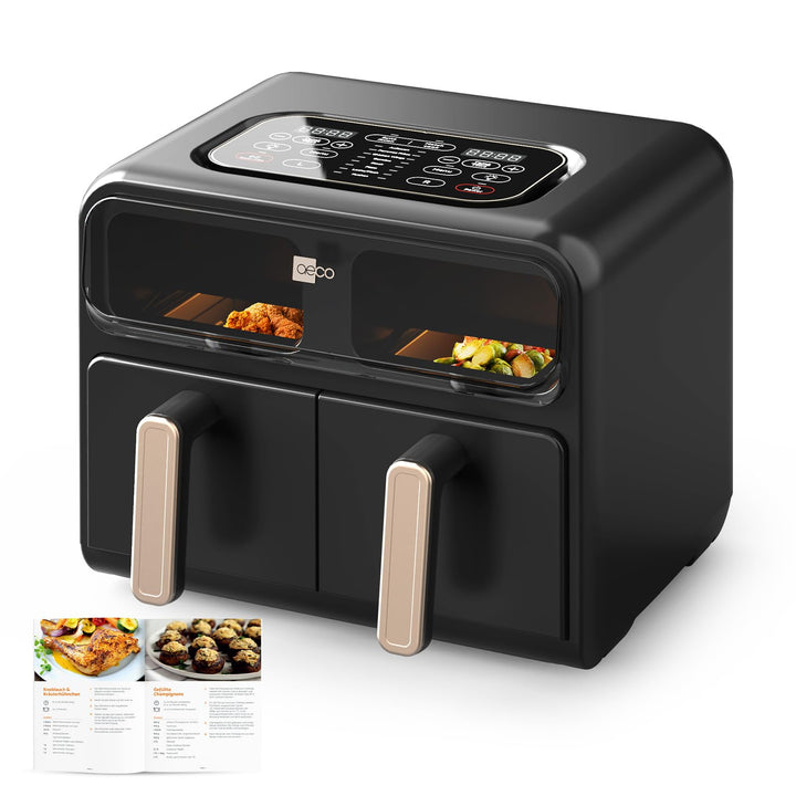 aeco FryQ ELITE Duo XL8 Heissluftfritteuse2 Kammern | Dual Zone Airfryer 8L gesamt | Mit Sichtfenste