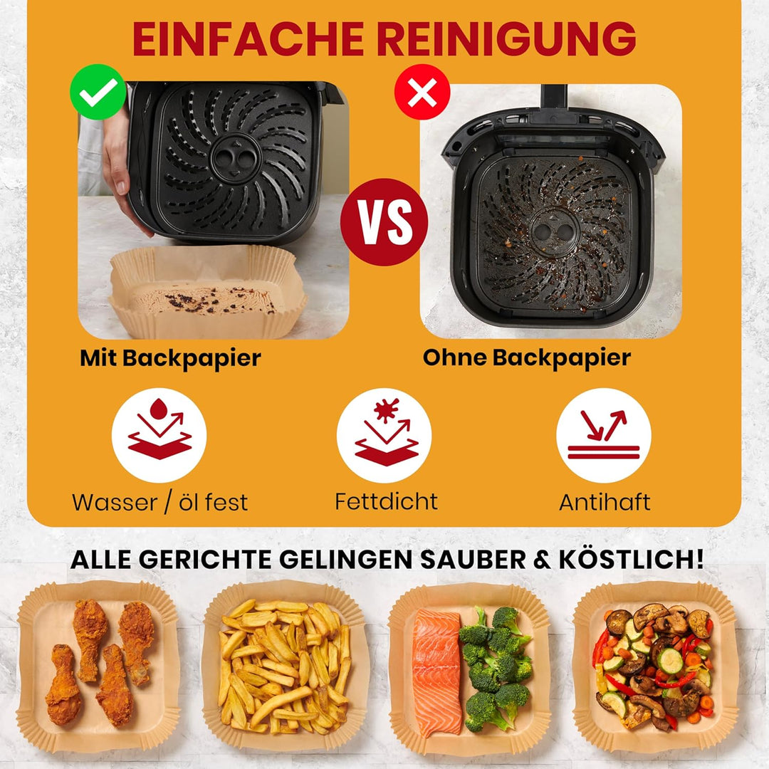 Baker's Signature Backpapier für Heissluftfritteuse, 240 Stück - 20.32cm Quadrat für 5.7-9 L Körbe -