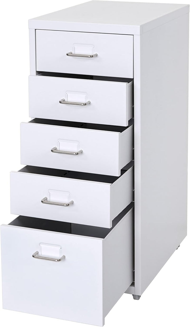 PROREGAL Rollcontainer Housten HxBxT 69x28x41cm 5 Schubladen Weiss Schubladenschrank Stahlschrank 5