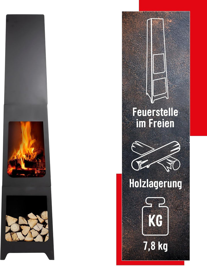 BBQ Collection Terrassenofen - Feuerstelle 36 x 36 x 150 cm - Gartenkamin für Brennholz - Gartenofen