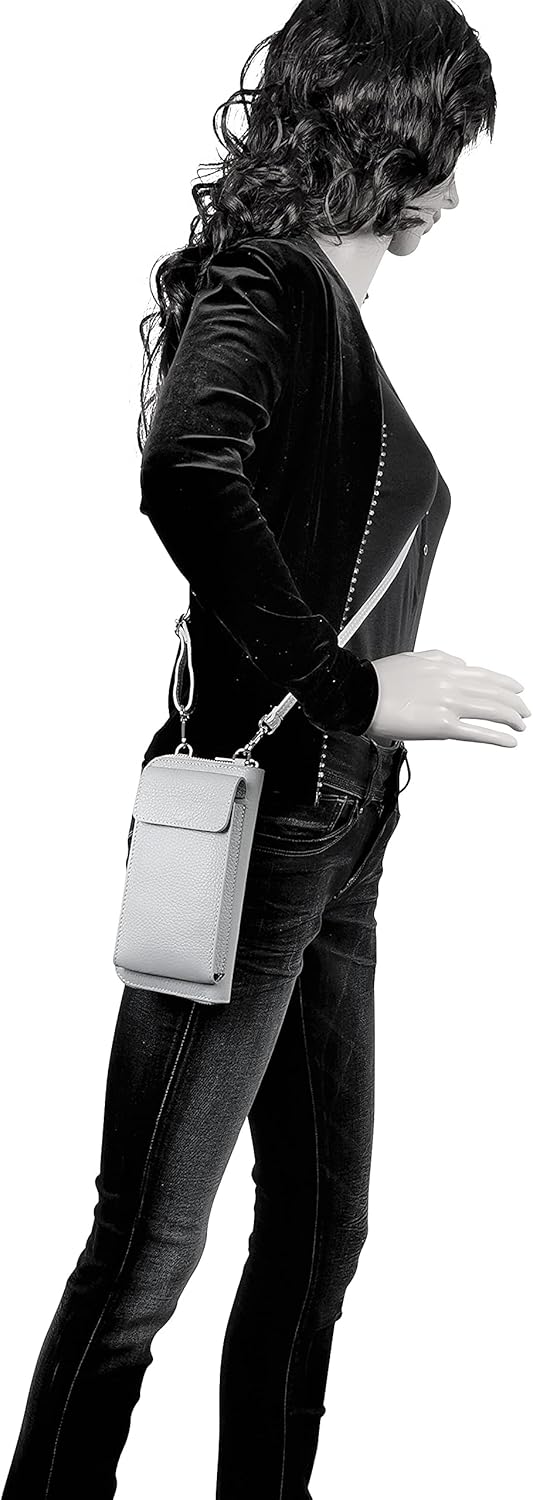 AmbraModa GLX21 - multifunktionale Damen Handytasche, Umhängetasche, Geldbörse aus echtem Leder, gee