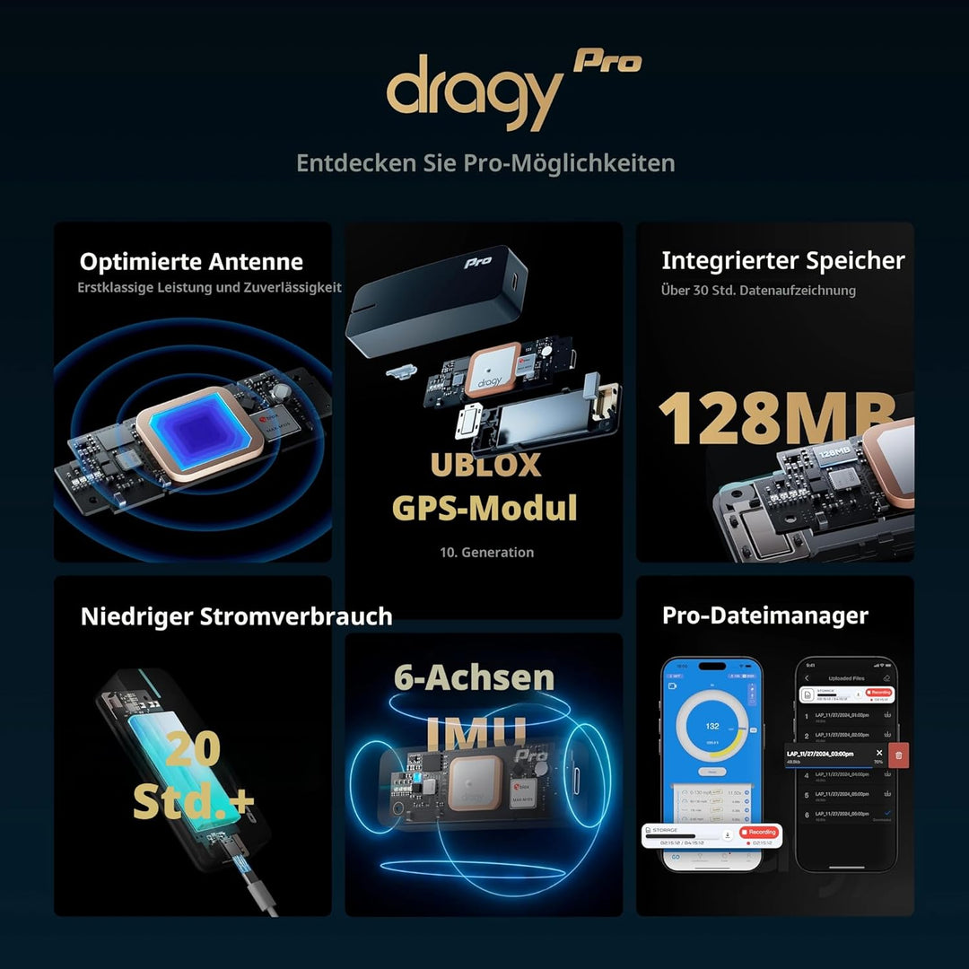 Dragy Pro, professionelles 25 Hz GPS-Leistungsmesser, mit integriertem Speicher und 6-Achsen-IMU-Bew