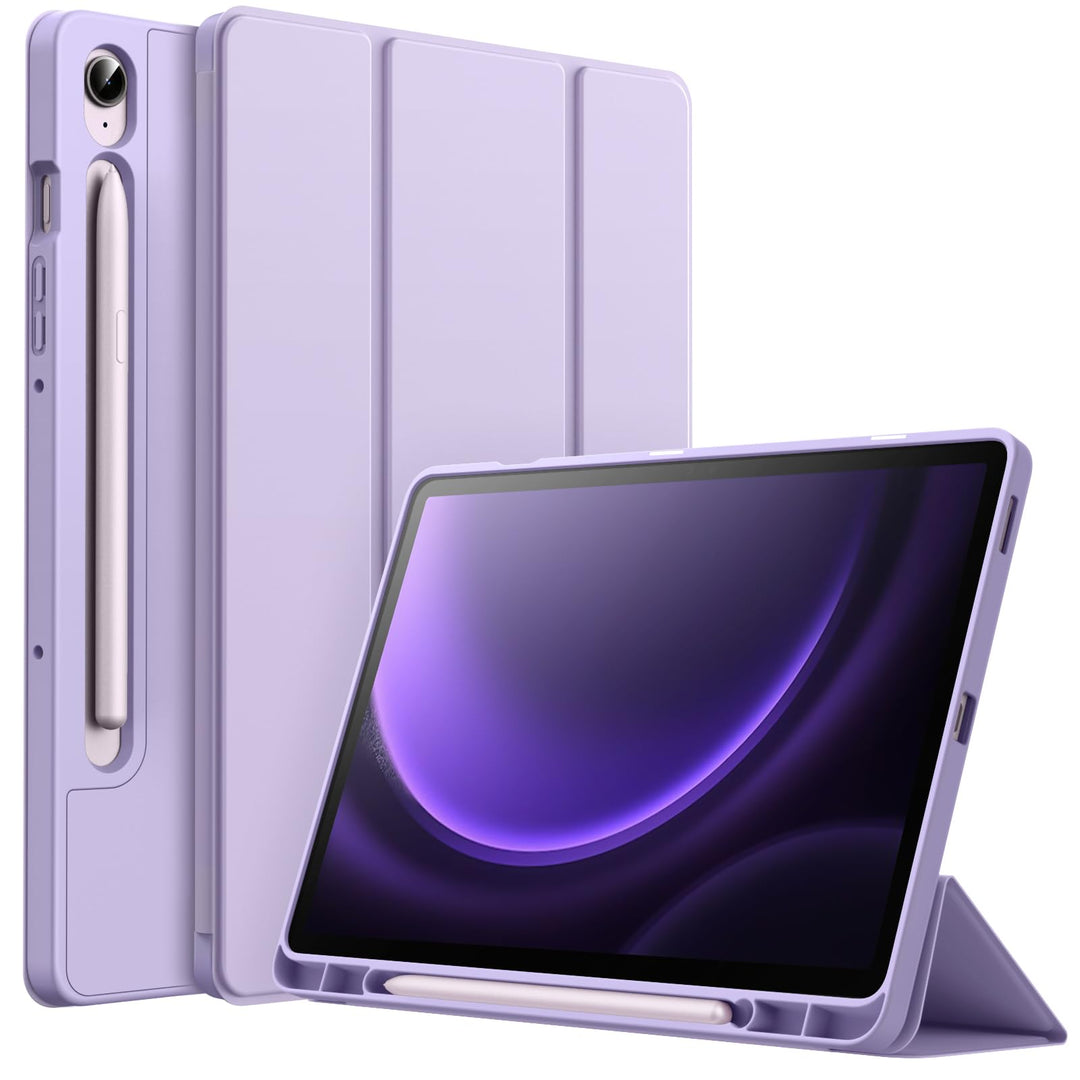 JETech Hülle für Samsung Galaxy Tab S9 FE 10,9 Zoll mit S Pen Halter, Weiche TPU Tri-Fold Ständer Ta