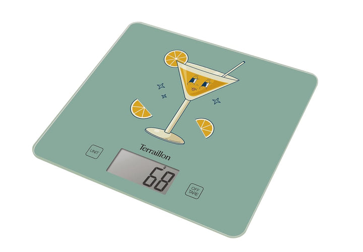 TERRAILLON - T1040 Retro Cocktail, elektronische Küchenwaage, Glasplatte, Kapazität 3 kg, Skalierung