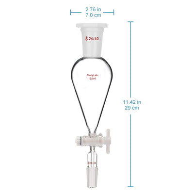 stonylab Scheidetrichter Glas, 125 ml Separatorentrichter mit PTFE-Absperrhahn Konischer Birnenförmi