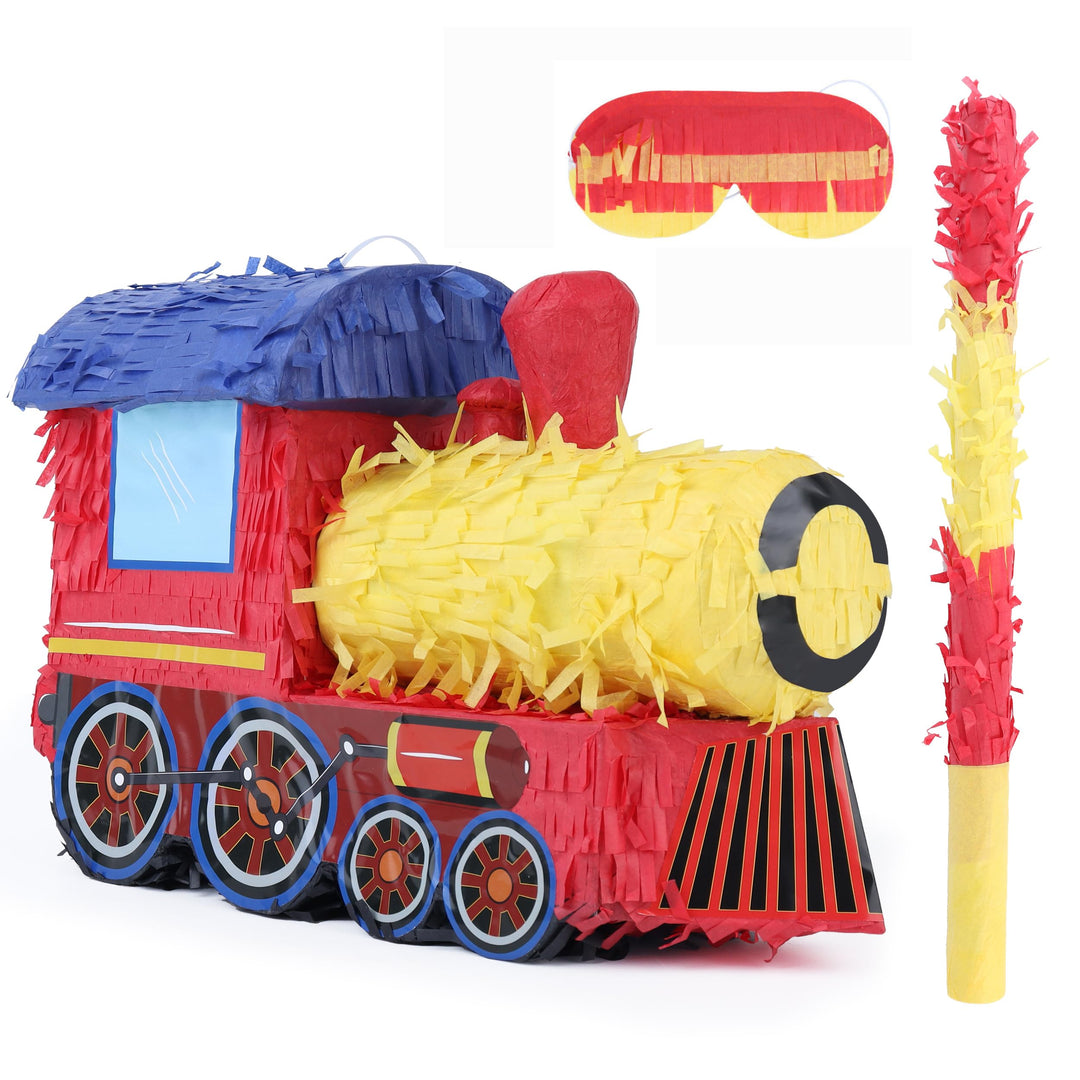 3D Zug Pinata Bundle mit einer Augenbinde und Fledermaus (42 x28 x17 cm), Pinata für Jungen Geburtst