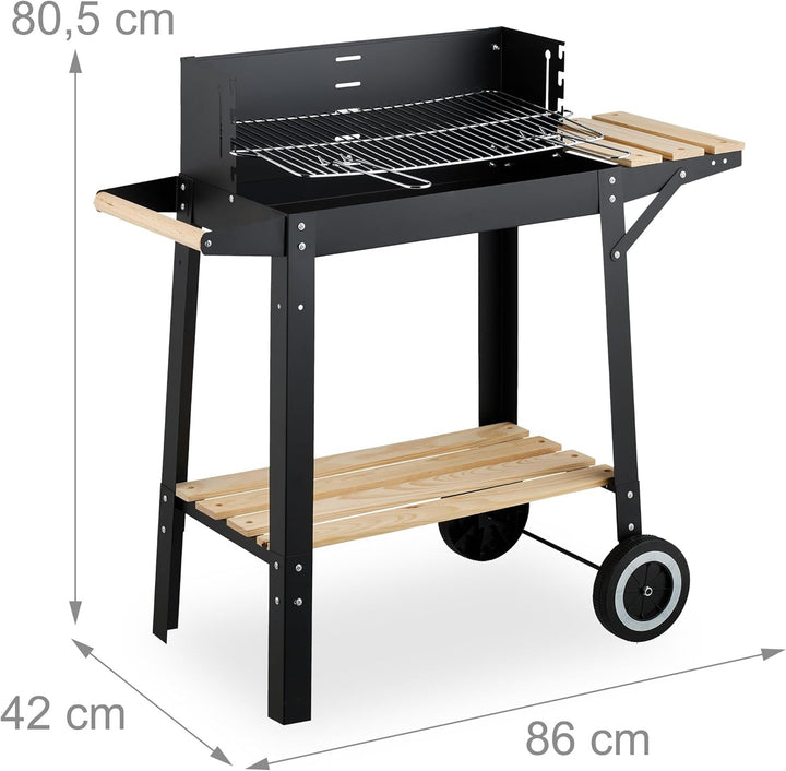 Relaxdays Grill mit Rädern, 2 Ablagen, höhenverstellbarer Rost, Windschutz, Grillwagen HBT: 80,5 x 8