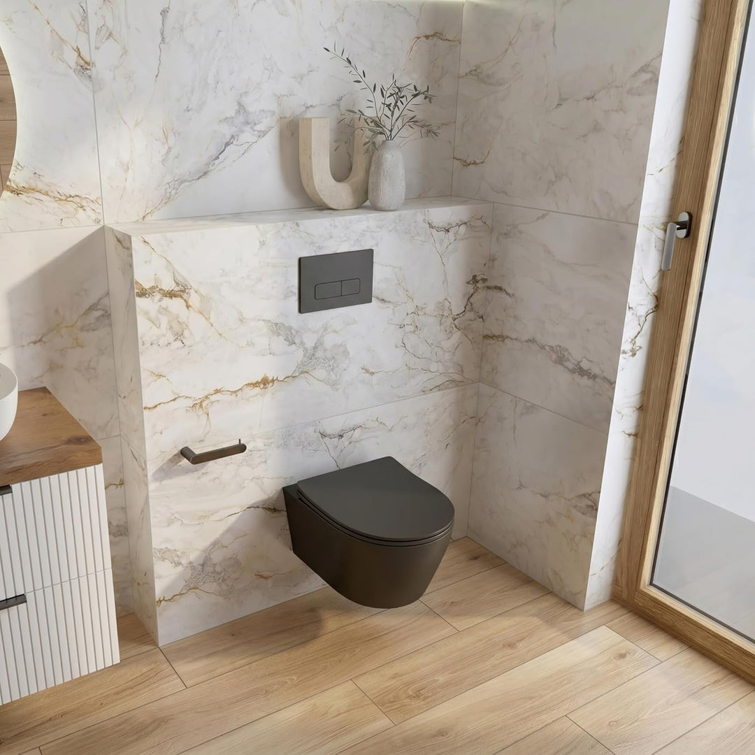 LAVITA Wand-WC Brava Black Hänge Toilette WC Sitz Toilettendeckel mit Absenkautomatik & Metallscharn