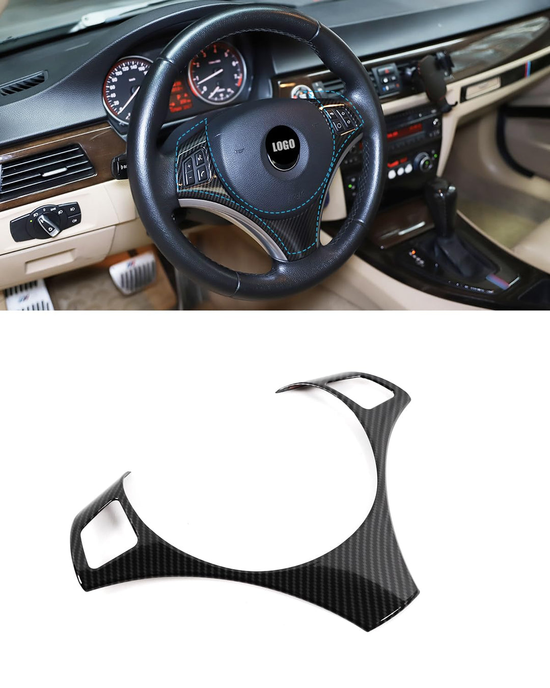ABS Chrom Lenkrad Dekorationsrahmen-Verkleidungszubehör für BMW 3er E90 E92 (2005–2012) Karbonfaser