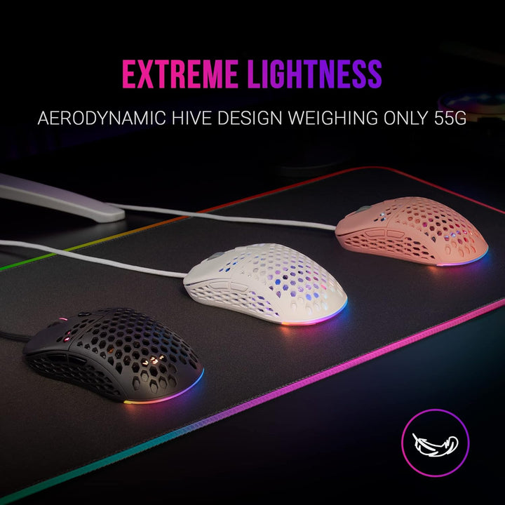 Mars Gaming MM55W Weiss, RGB Chroma Gaming Maus, Ultraleichtgewicht 55g, 12800 DPI, HUANO Mechanisch