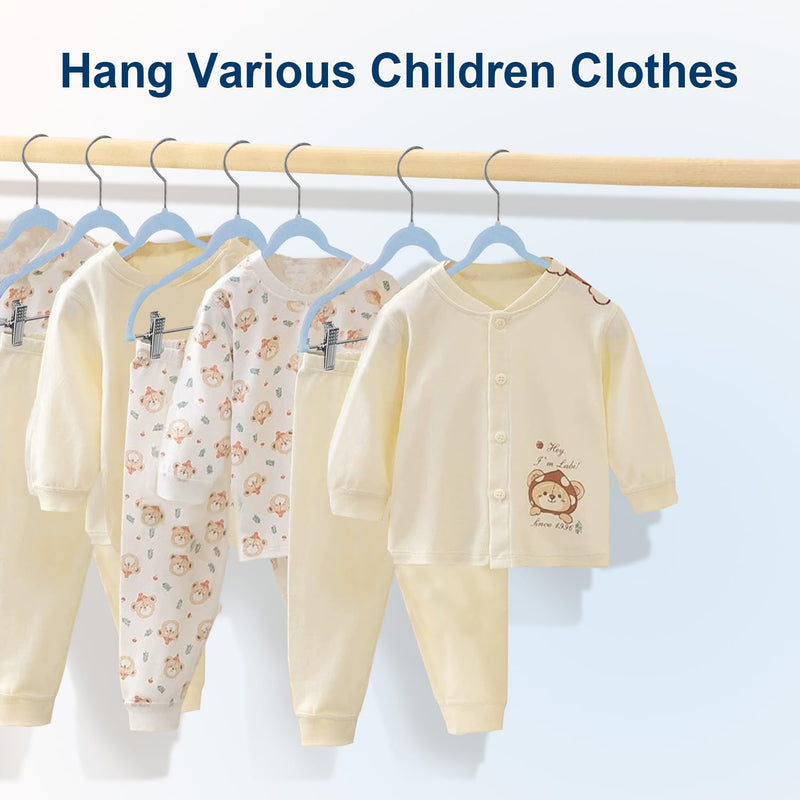 Wellong Baby-Kleiderbügel mit Clips, 14 Stück KinderKleiderbügel aus Samt, Strapazierfähige Kleiderb