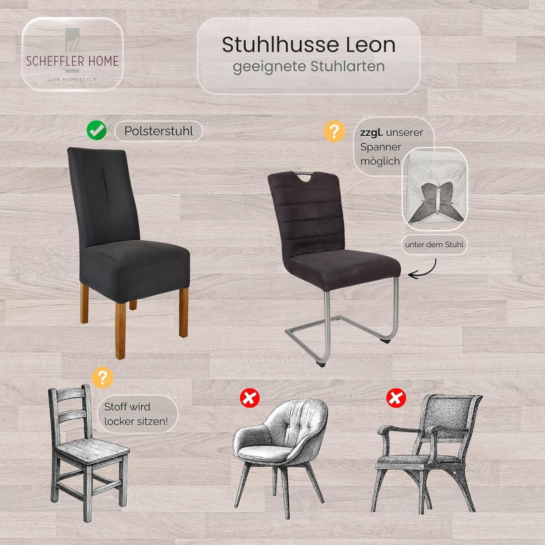SCHEFFLER-Home Stuhlhussen 2er Set Leon Taupe-Braun/elastische Wildleder Hussen für Stühle/Robustes