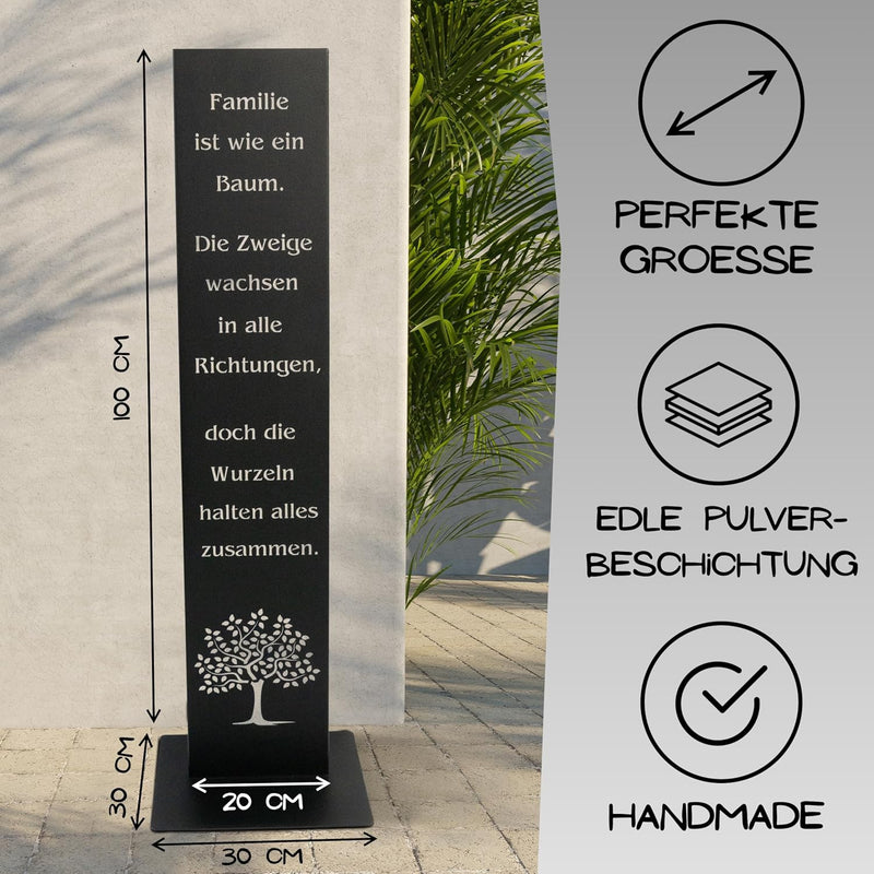 Rostikal Familie Spruchtafel 100 cm – Schwarzes Deko-Schild für Garten und Wohnzimmer aus Metall mit