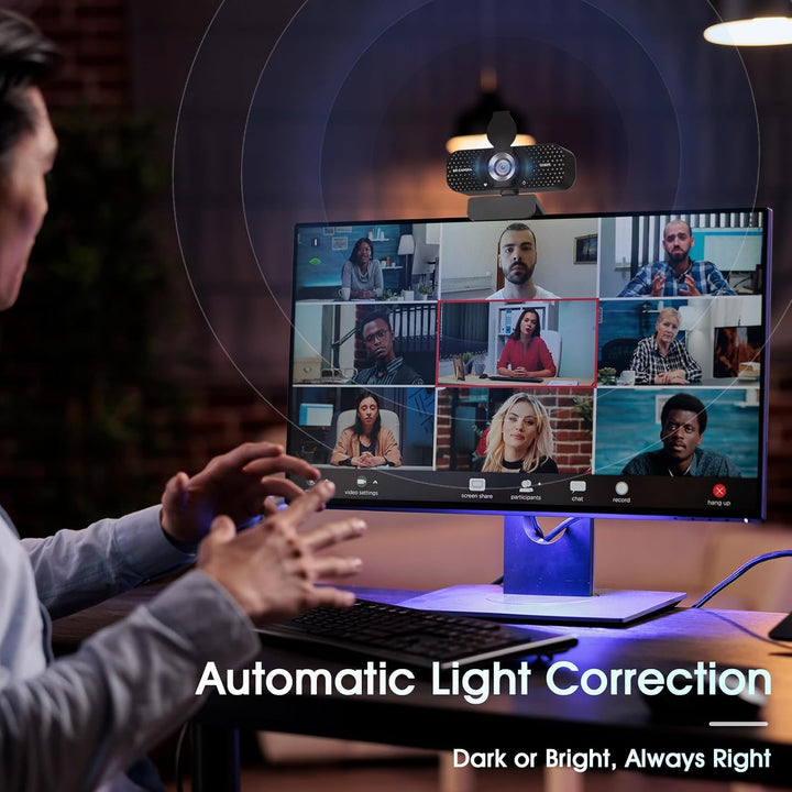 TRAUSI Full-HD-Webcam mit 1080p, Weitwinkelobjektiv & geräuschunterdrückendem Mikrofon, automatische