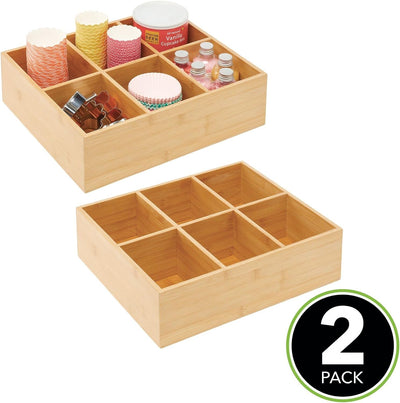 mDesign 2er-Set Teebox – elegante Aufbewahrungsbox mit 6 Fächern aus Bambus – Holzkiste für Teebeute