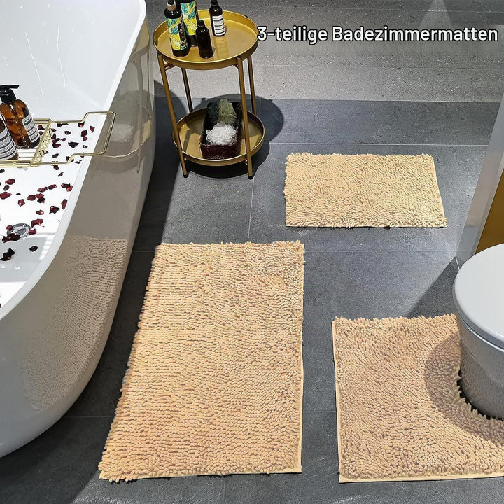 Badvorleger Set 3-Teilig-Weiches Badematten Set mit Rutschfester, Chenille Saugfähige Badteppiche Se