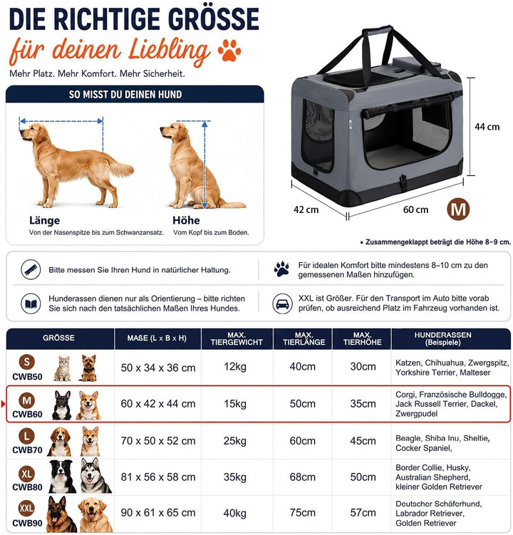 Zedelmaier Hundebox Faltbar Hundetransportbox, M 60x44x42cm, robust Transportbox für Hund &amp; Katze Gr