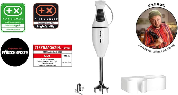 ESGE Zauberstab 90120 M 100 Design weiss, Stabmixer, Pürierstab, 2 Stufen bis 10.000 U/Min, ergonomi