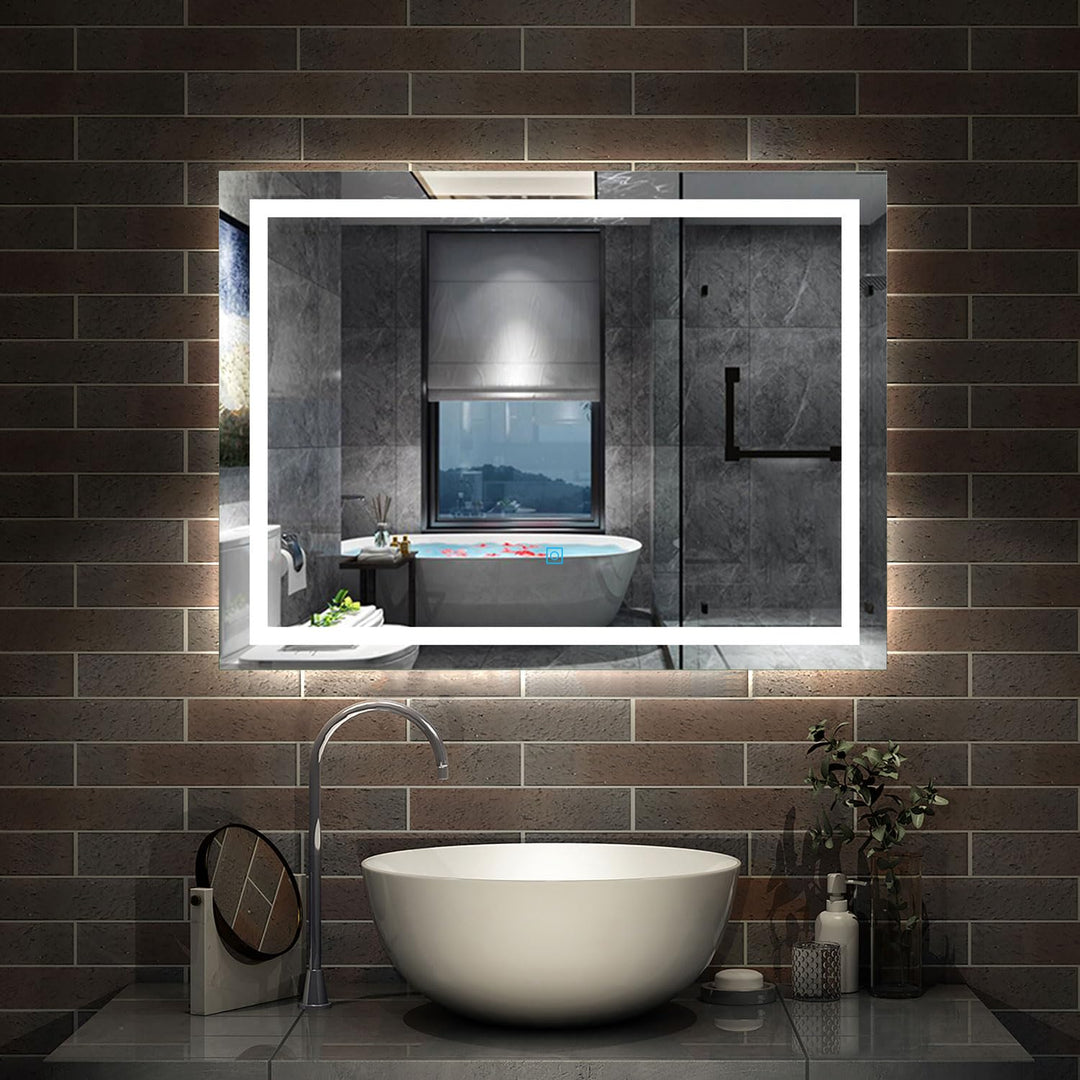 Aica Sanitär Spiegel mit Beleuchtung 100×70cm 3 Lichfarbe dimmbar Memory Wand/Touchschalter Beschlag