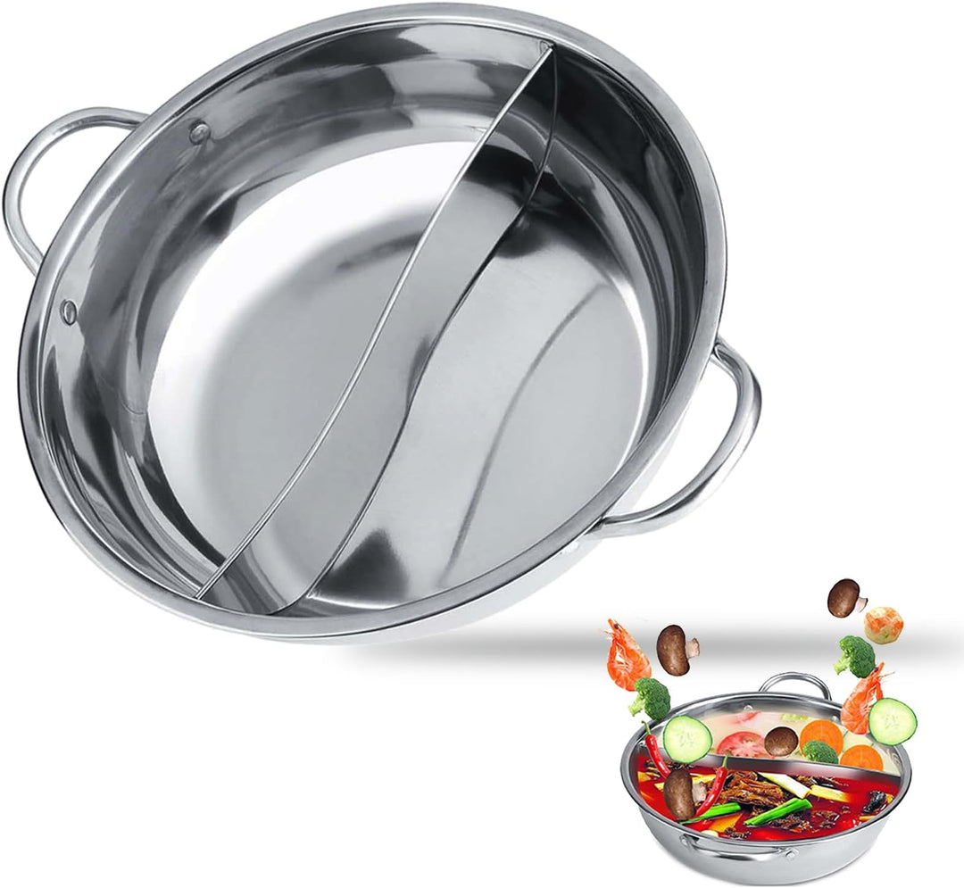 Baxnore Hotpot aus Edelstahl, Sichuan Geteilter Topf für Hot Pot, Feuertopf mit Hohlgriff für Indukt