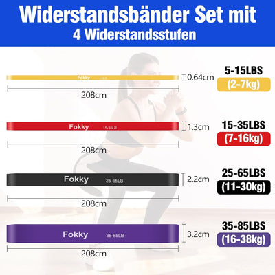 Fokky Resistance Bands Set mit 4 Widerstandsstufen, Fitnessbänder mit Türanker, Griffen, Schutzhülle