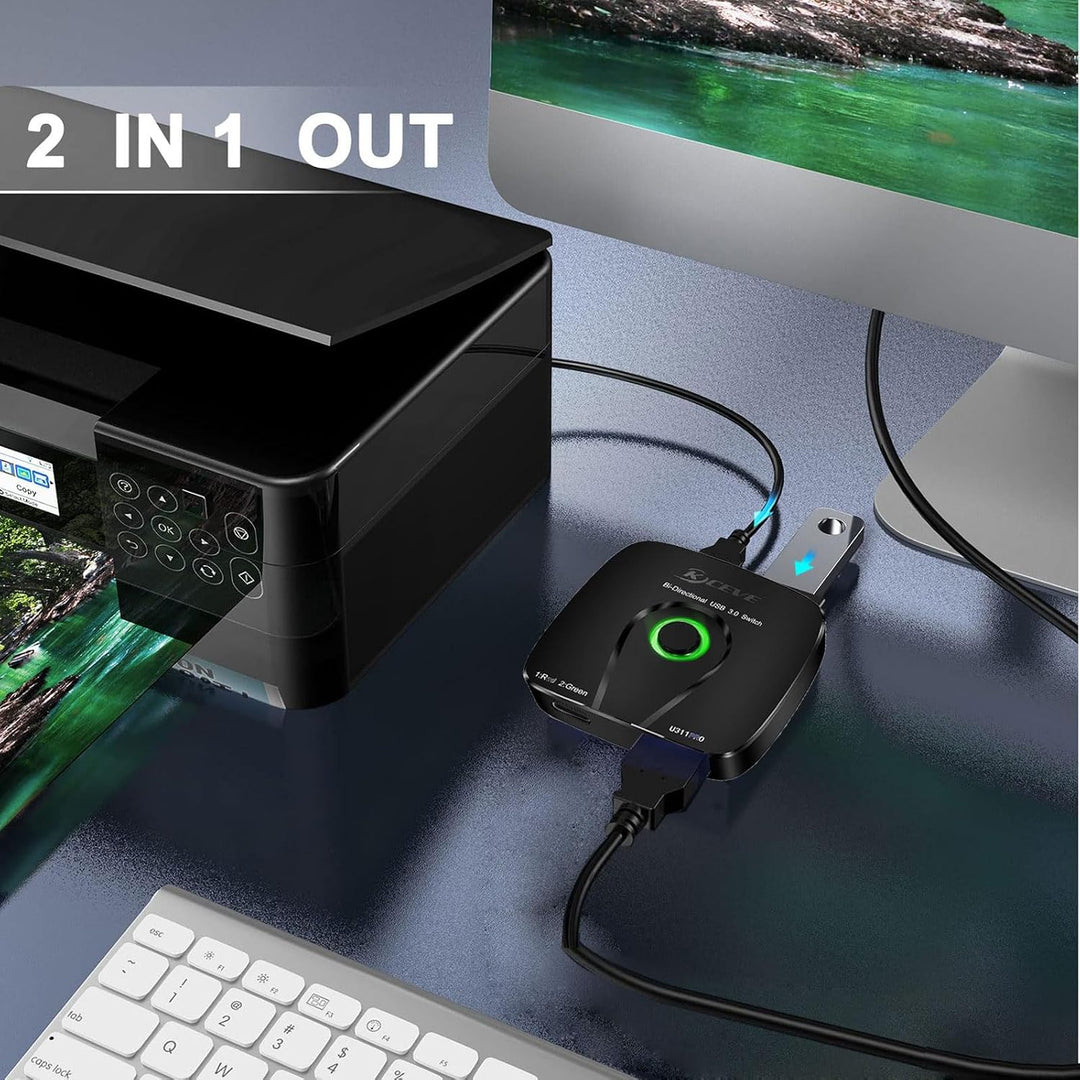 USB 3.0 Switch, USB Switch 2 in 1 out | für 2 PC Teilen Maus, Tastatur, Drucker, U-Disk, mit 2 USB 3