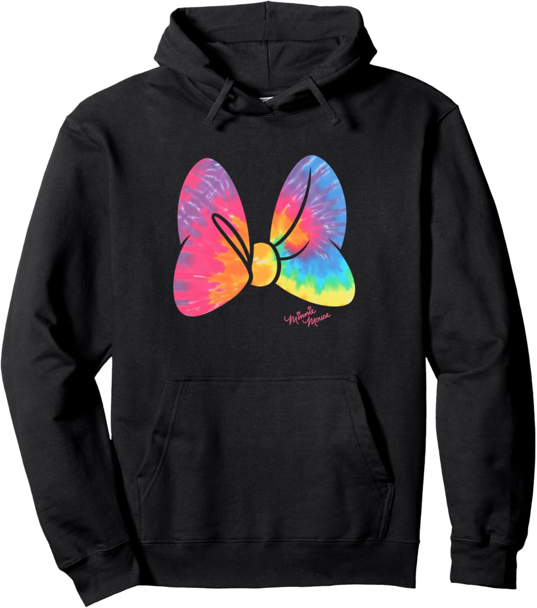 Disney Minnie Mouse Classic Neon Rainbow Tie-Dyed Bow Pullover Hoodie