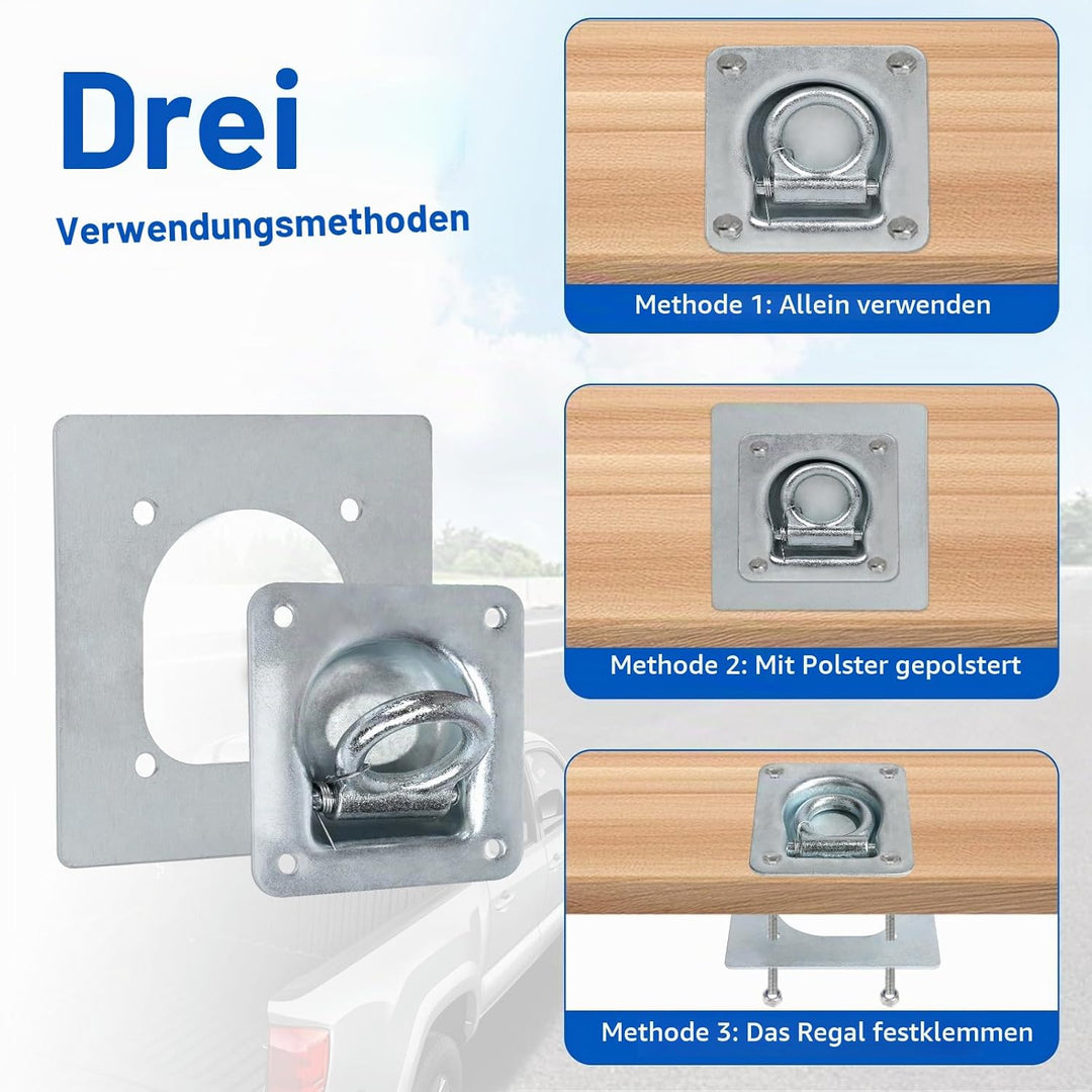 4pcs Zurrösen für Anhänger mit Gegenplatte &amp; Schrauben, Zurrmulden Anhänger Ösen Verzinkte Verzurrös