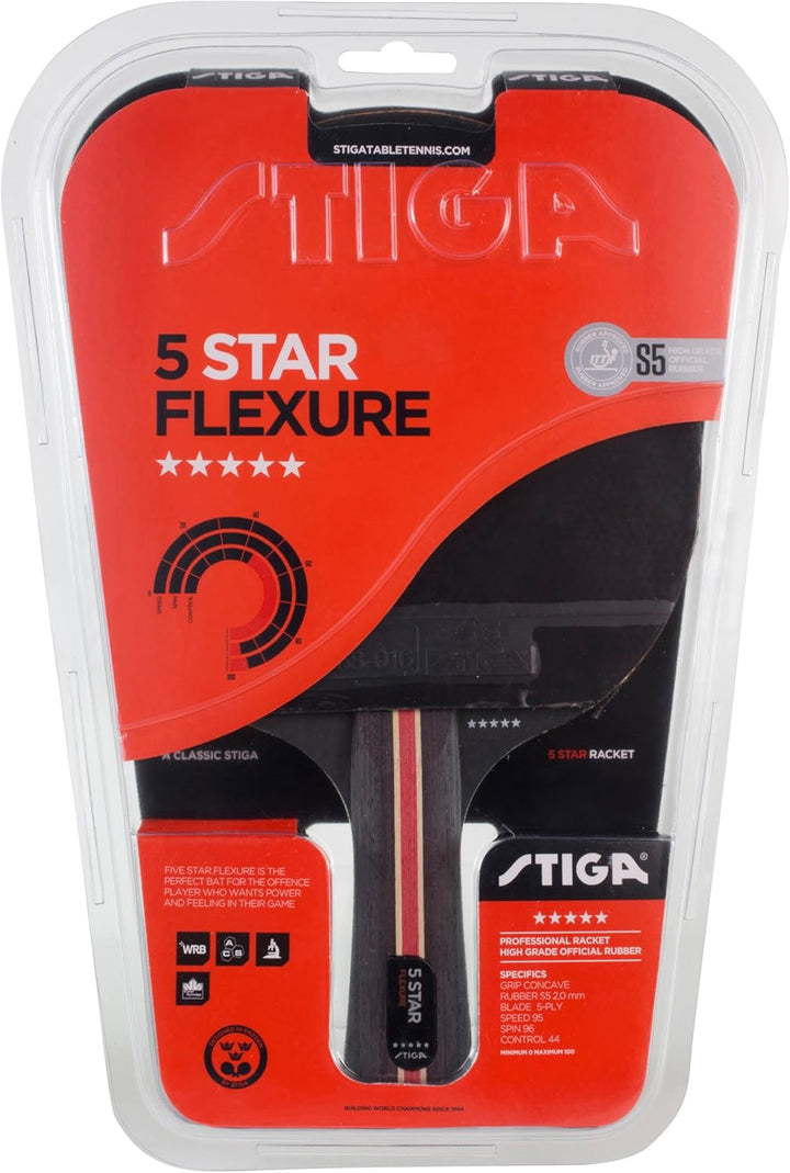 Stiga Flexure 5-Sterne Tischtennisschläger ITTF Profi Tabletennis Racket, Schwarz/Rot