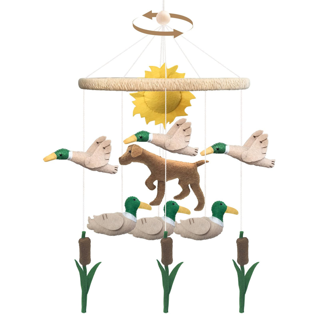 Mobile Baby, 3D Dackel Hund Mobile Babybett Holz mit Filz Schilf Ente und Sonne Handgemachtes Bettgl