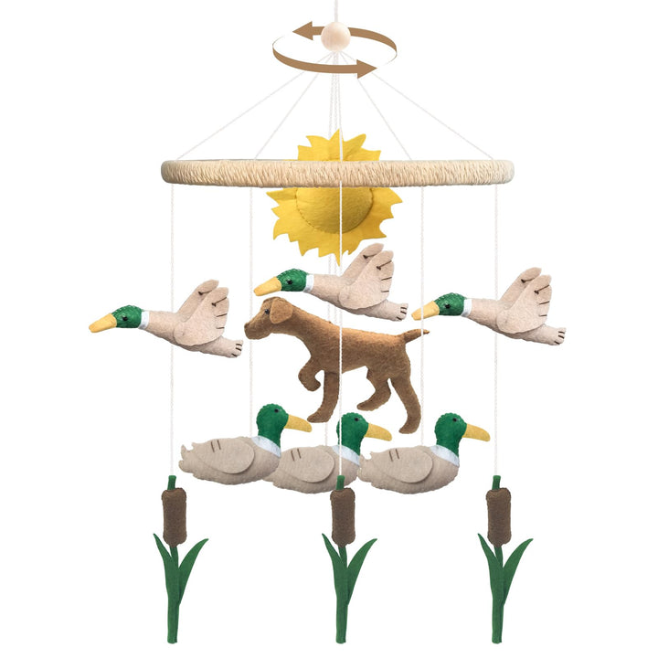 Mobile Baby, 3D Dackel Hund Mobile Babybett Holz mit Filz Schilf Ente und Sonne Handgemachtes Bettgl
