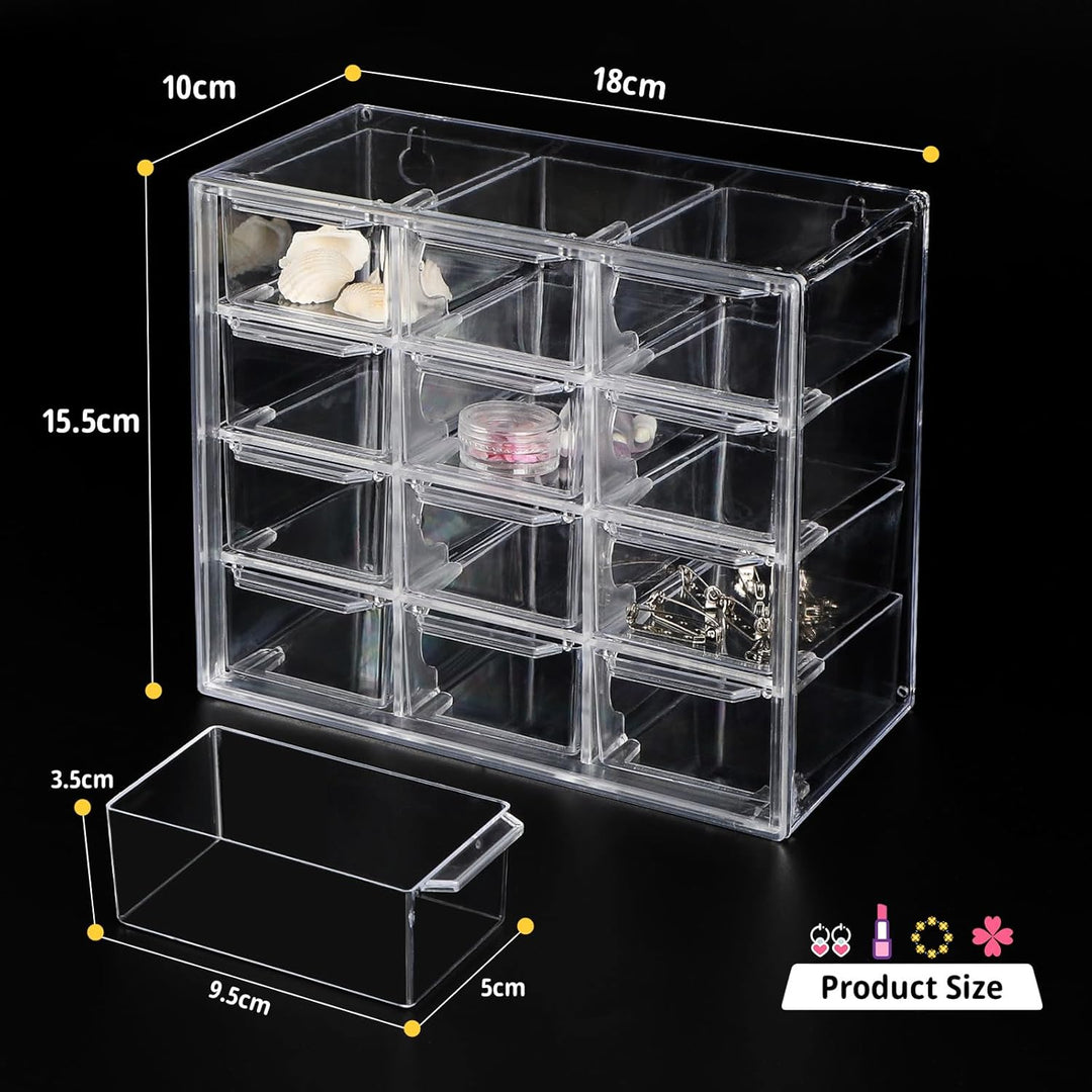 SUPAWAY 2Pcs Acryl Desktop Aufbewahrung Mini Organizer mit 12 Schubladen Klare Desktop Handwerk Schu