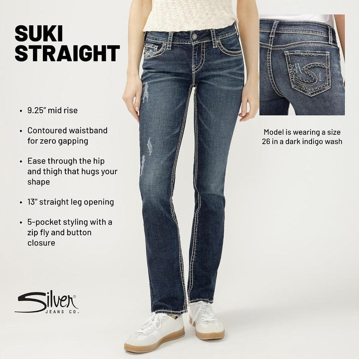SILVER JEANS Damen Suki Mid Rise Slim Bootcut Plus Size Jeans 29W / 32L Mittlere Sandstrahlung, 29W