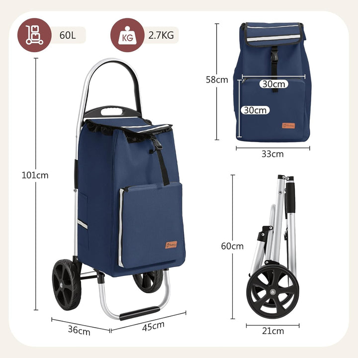 Sekey Einkaufstrolley klappbar, XXL Einkaufstasche mit Kühlfach, Faltbarer Einkaufswagen, Shopping T