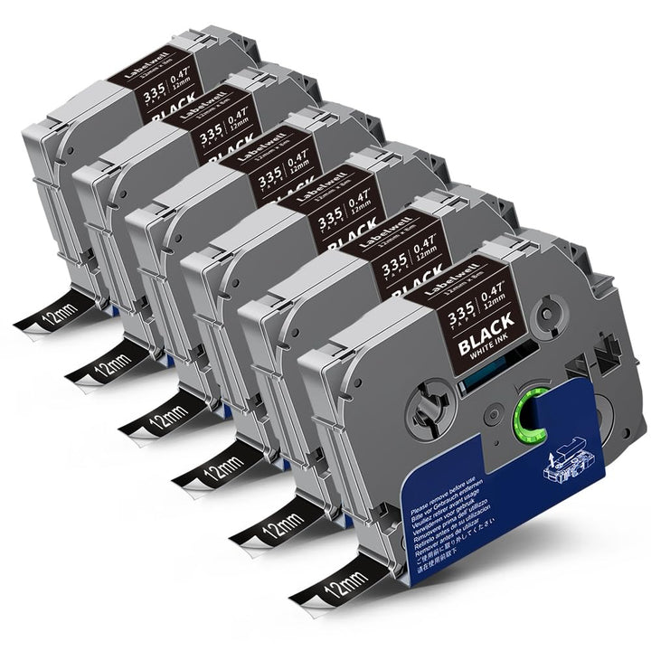 Labelwell kompatibel TZe-335 12mm 0.47 Weiss auf Schwarz Schriftband für Brother TZe335 TZ-335 TZ Ta