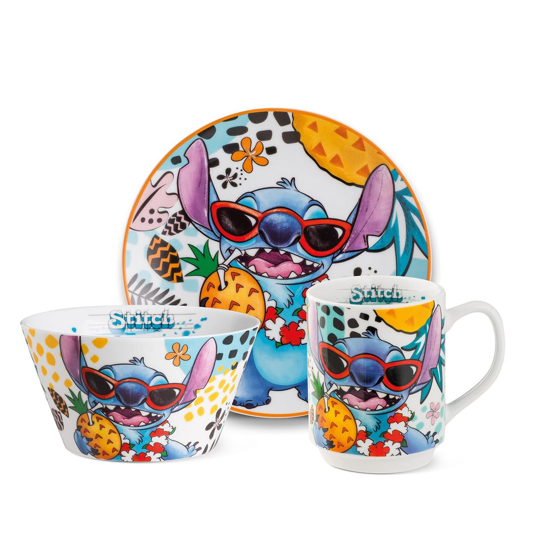 Egan Set Dessertteller + Tasse + Bowl Stitch weiss