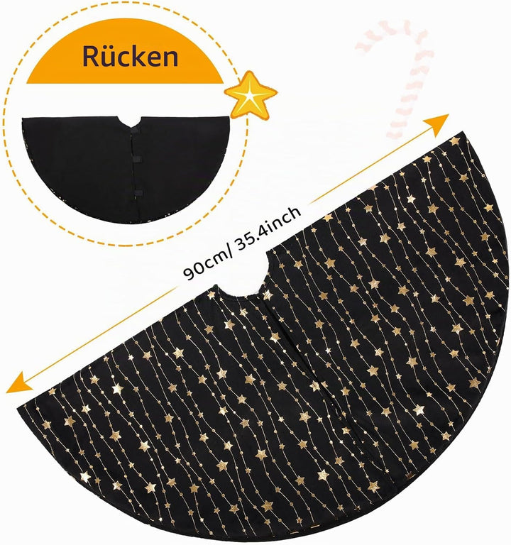 KONVINIT Weihnachtsbaumdecke Rund Schwarz Plüsch Christmasbaumdecke mit Sternen Weihnachtsbaum Rock