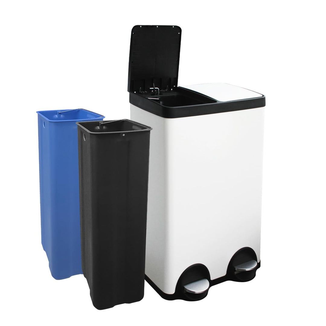 Mülleimer,60L Mülleimer 2 Fächer,2×30Liter Mülltrennsystem mit Inneneime,Tretmülleimer Küche 2 fäche