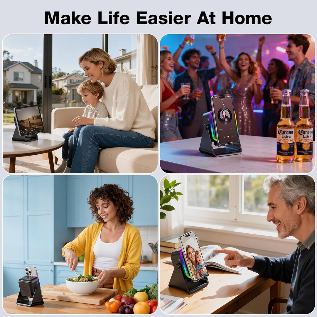 GIM Induktions-Bluetooth-Lautsprecher mit RGB & 4-in-1 Design – Für 4-13 Zoll Smartphones, Bluetooth
