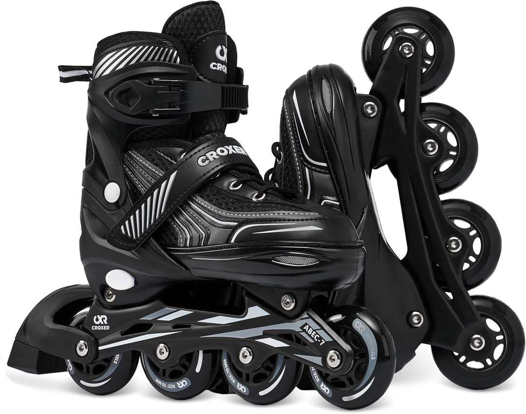 Optima Inline Skates Inliner für Kinder Erwachsene verstellbar 35-38 (21cm-23cm) Schwarz, 35-38 (21c