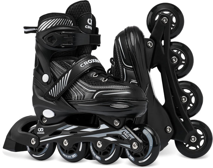 Optima Inline Skates Inliner für Kinder Erwachsene verstellbar 35-38 (21cm-23cm) Schwarz, 35-38 (21c