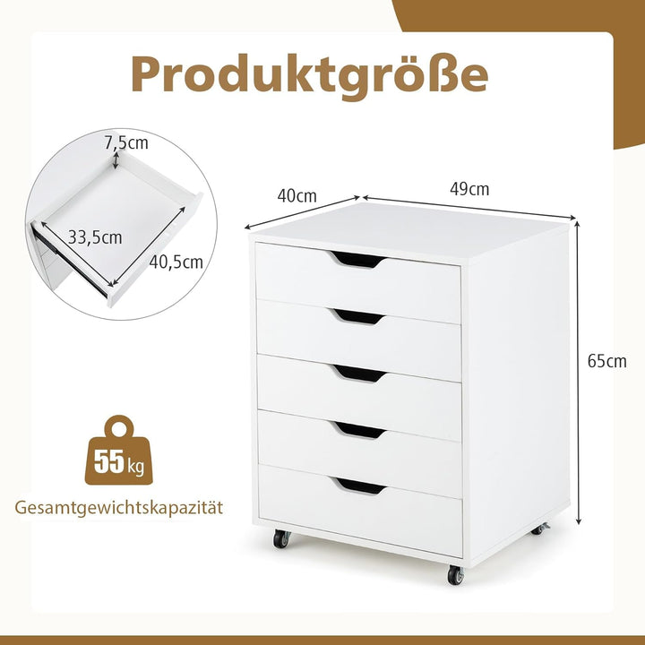 FANTASK Schubladenschrank mit Rädern, Rollcontainer, mobiler Schrank mit 5 Schubladen für Zuhause, W